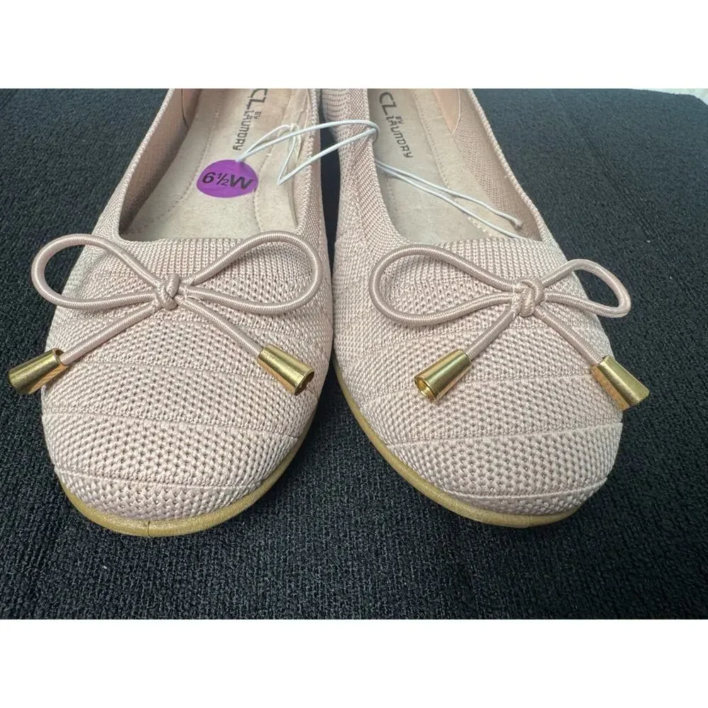 Chinese Laundry Light Baby Pink Knitted Ballet Flats w/Bow Detail-Size 6.5W WIDE